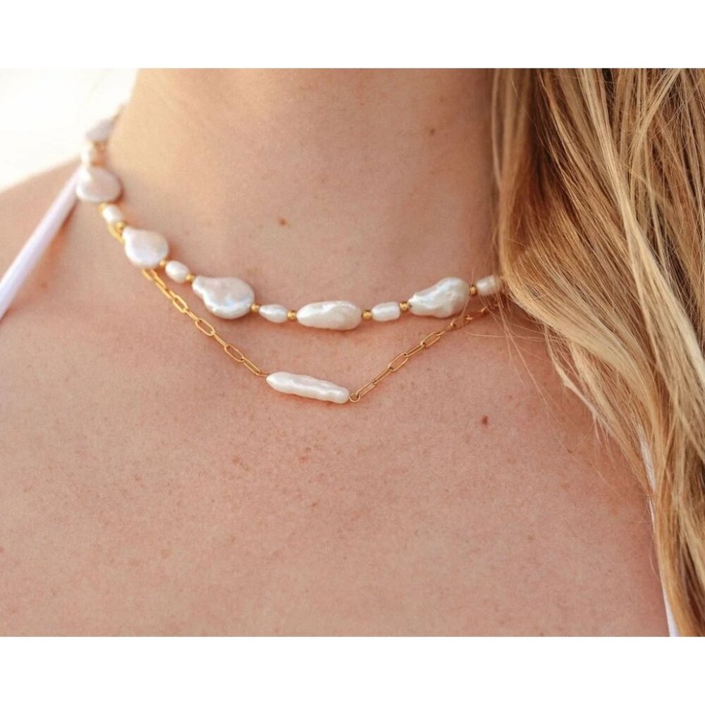 Pearl Necklace & Bracelet Set Bundle Waterproof Jewelry Baroque Pearl Necklace